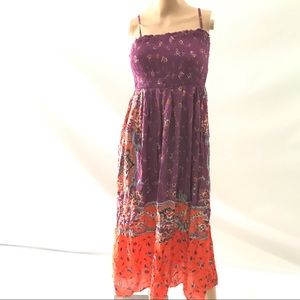 Anthropologie Maxi Dress Size Petite Long Smocked Purple Orange Floral